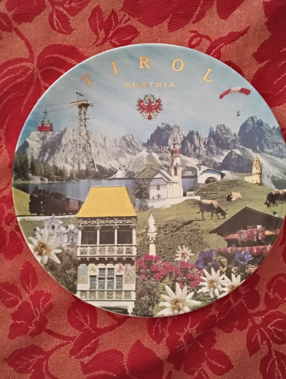 Tirol Austria Decorative Wall Plate - Blue and Yellow Scenic Art
